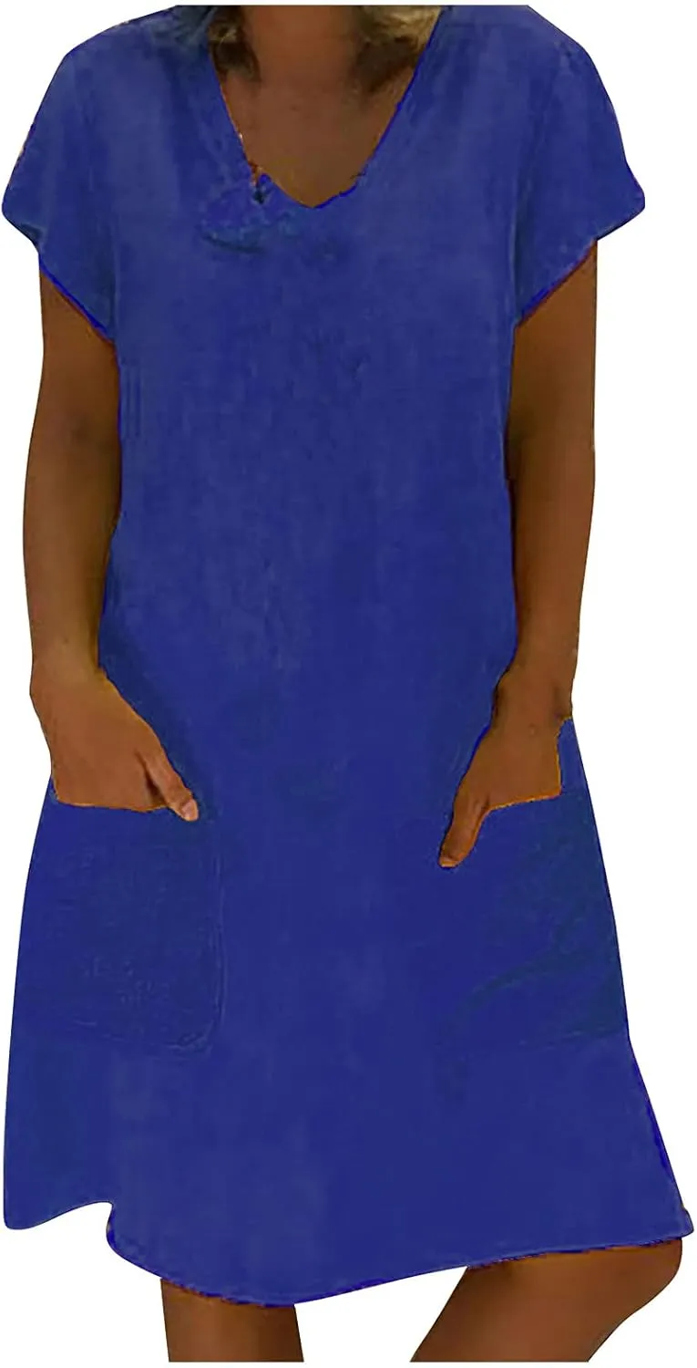Summer Dress, Casual T Shirt Dress for Women Flowy Tunic Dress with Pockets Reg and Plus Size