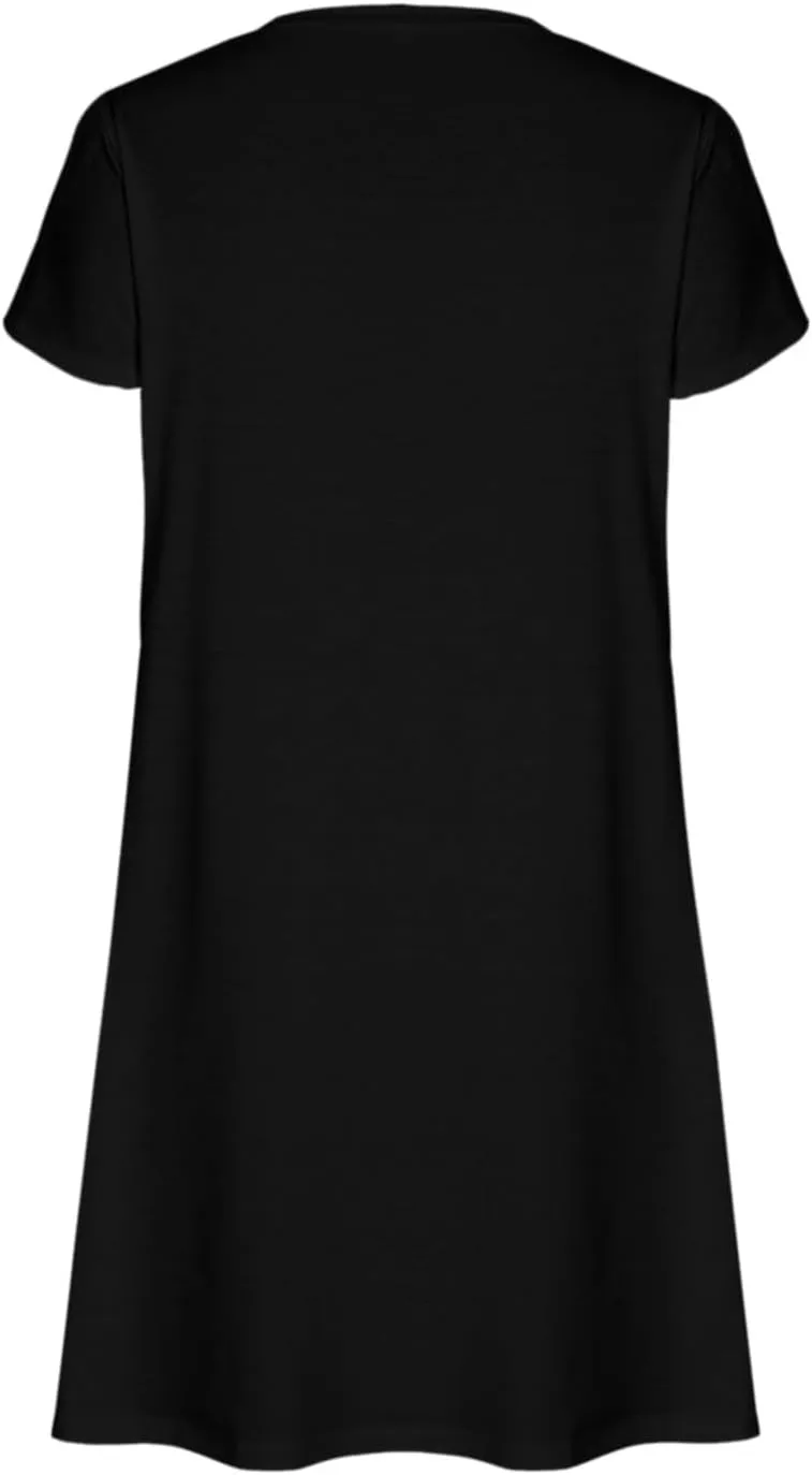 Summer Dresses for Women 2025 Short Sleeve V Neck Midi Dress Boho Beach Sundress Solid Color Casual Dress