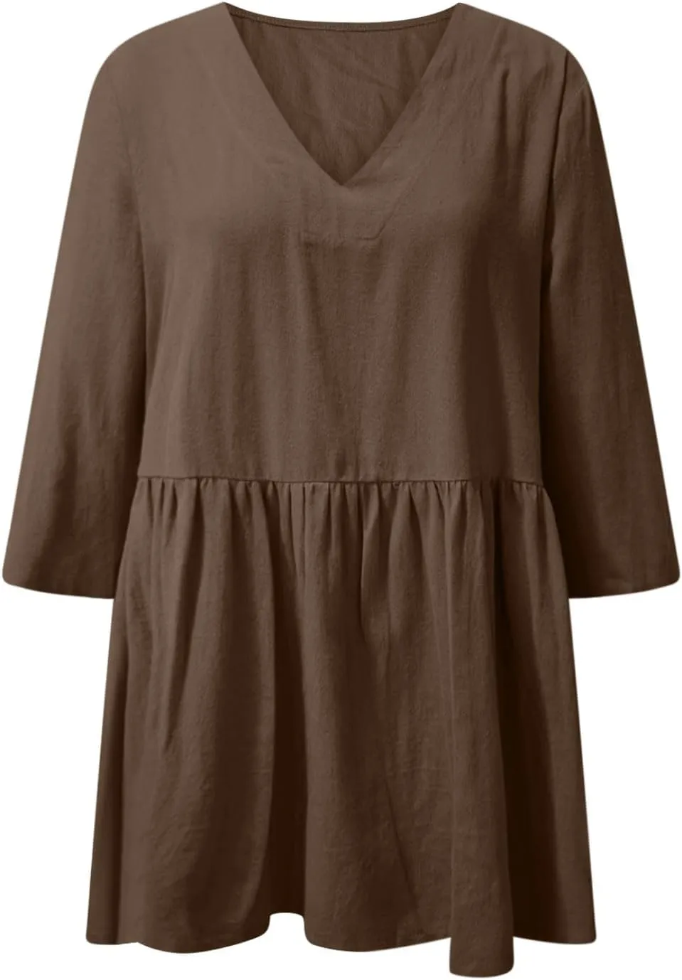 Summer Tops for Women Cotton Linen Shirts Blouse Solid Casual V-Neck 3/4 Sleeve T Shirt Tunics Wear with Leggings