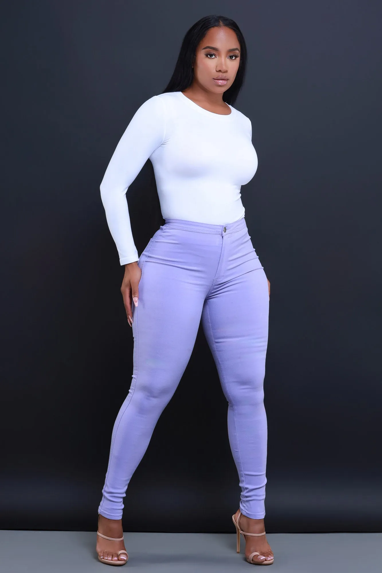 Super Swank High Waist Stretchy Jeans - Lavender