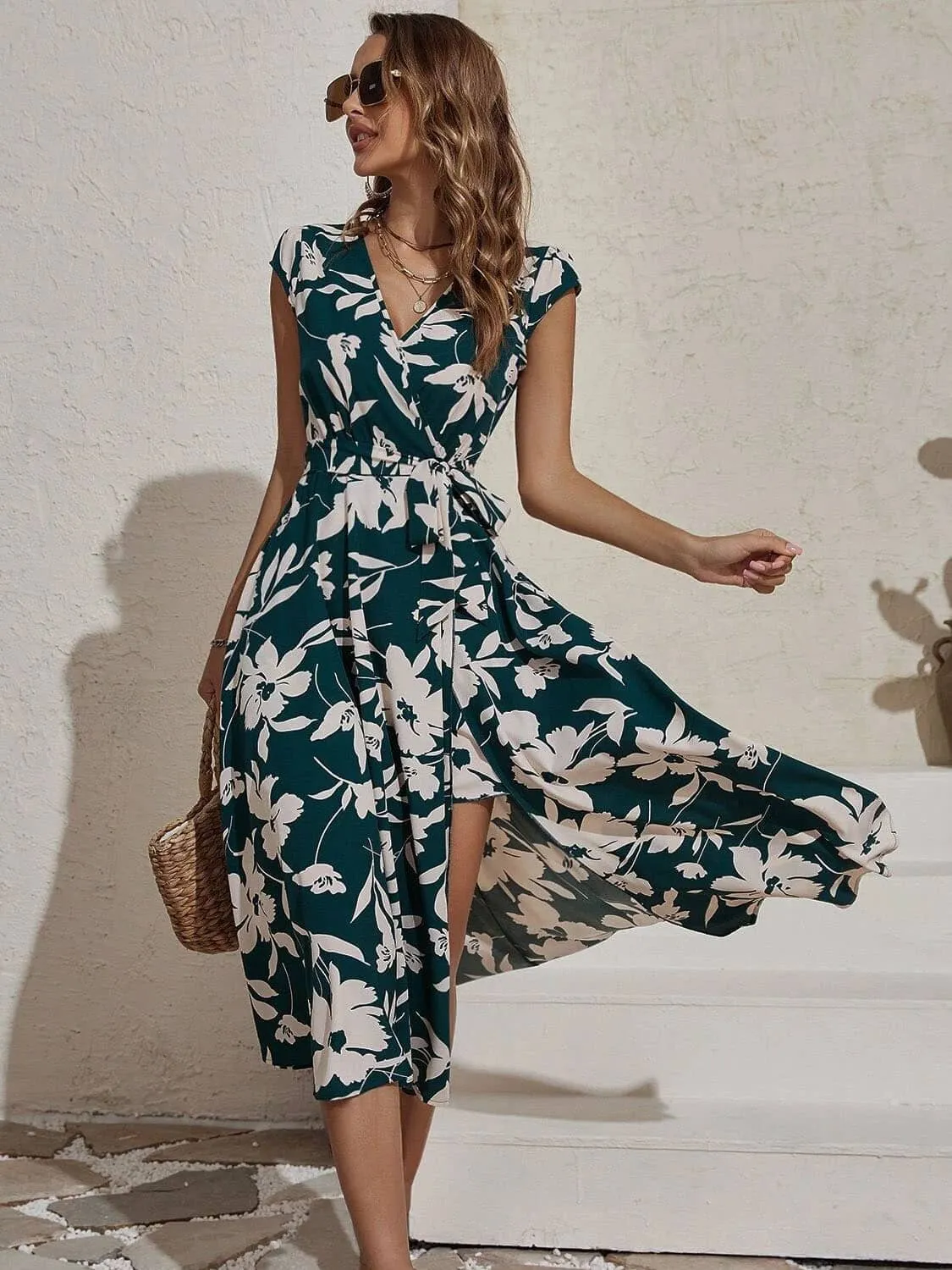 V-neck boho printed dress