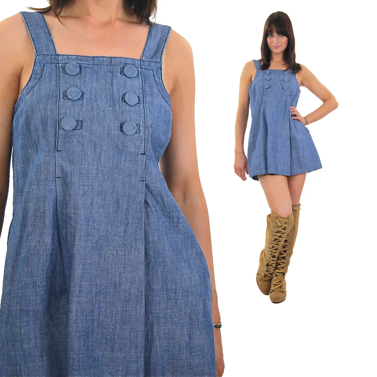 Vintage 90s Grunge blue chambray mini sun dress