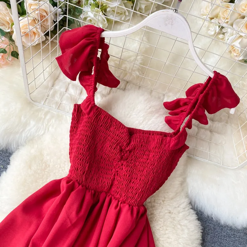 Vintage Dress, Boho Midi Dress, Dress, Strappy Smocked Dress, Carmen in Red, Green and Navy