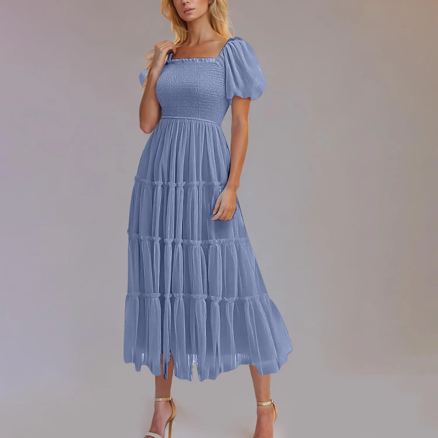 Women's 2025 Summer Casual Boho Dress Waist Slimming Flowy Ruffle Lightweight Skirt Beach Maxi Dresses Spring Dress