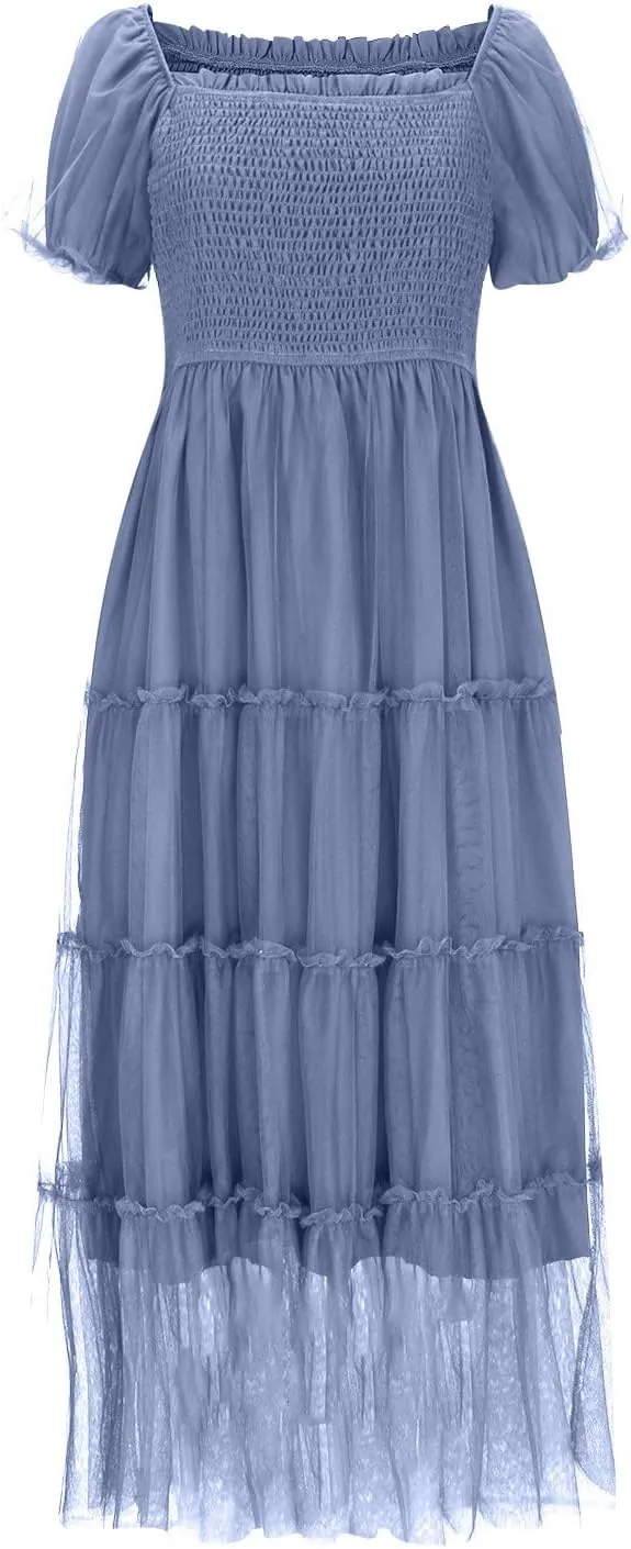 Women's 2025 Summer Casual Boho Dress Waist Slimming Flowy Ruffle Lightweight Skirt Beach Maxi Dresses Spring Dress
