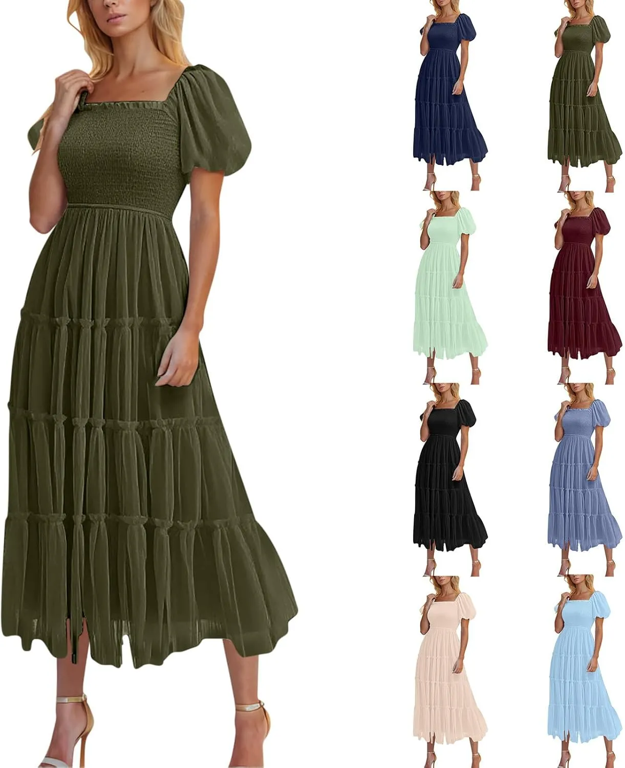 Women's 2025 Summer Casual Boho Dress Waist Slimming Flowy Ruffle Lightweight Skirt Beach Maxi Dresses Spring Dress