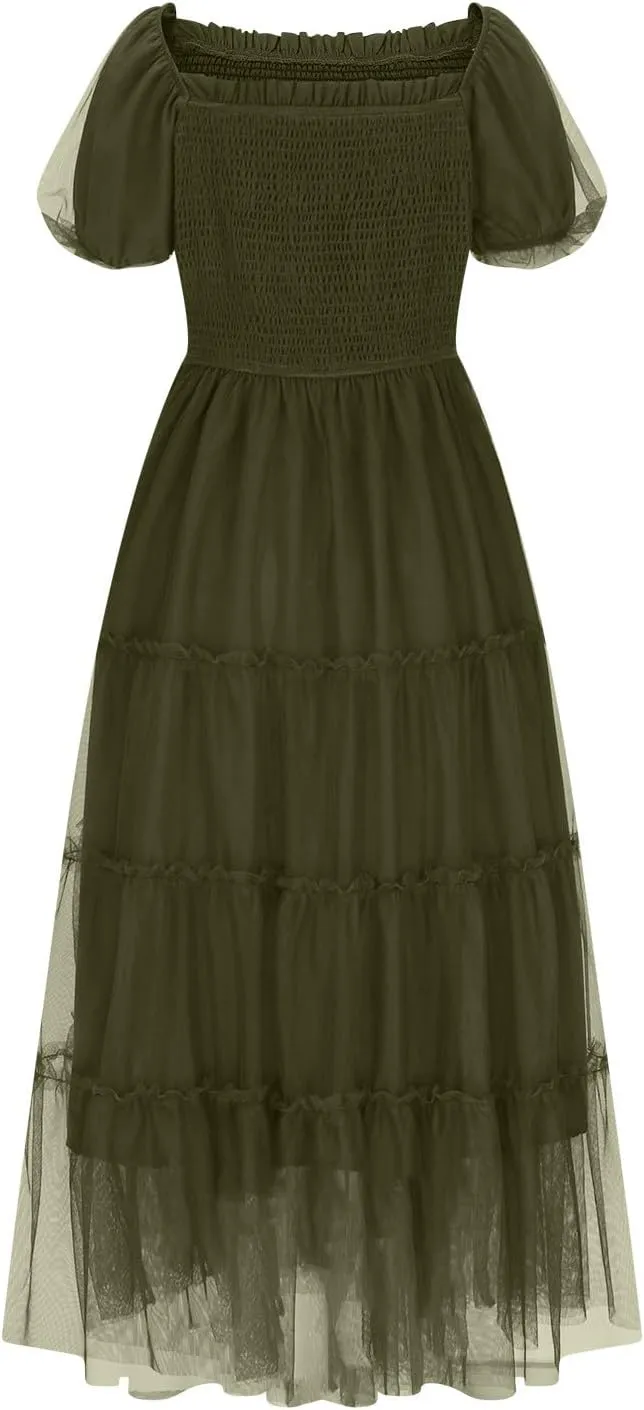 Women's 2025 Summer Casual Boho Dress Waist Slimming Flowy Ruffle Lightweight Skirt Beach Maxi Dresses Spring Dress