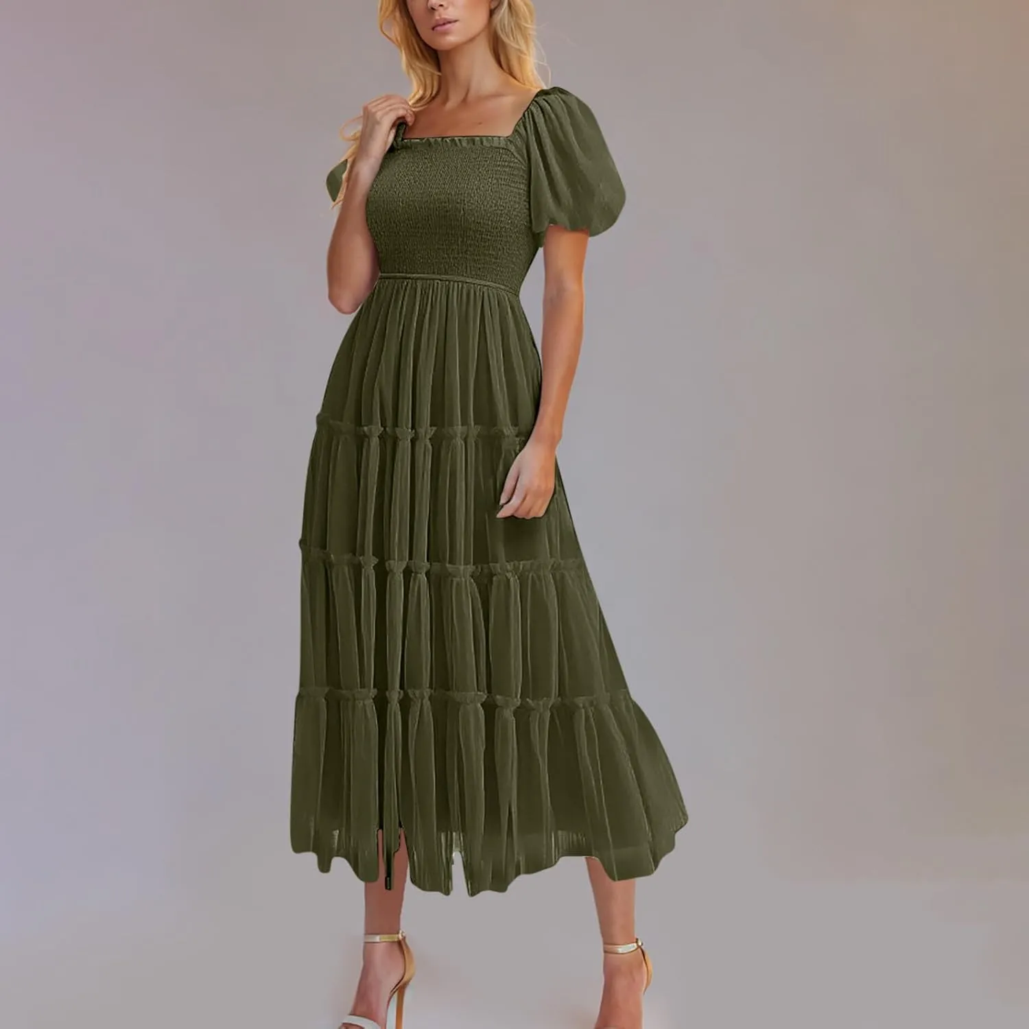 Women's 2025 Summer Casual Boho Dress Waist Slimming Flowy Ruffle Lightweight Skirt Beach Maxi Dresses Spring Dress
