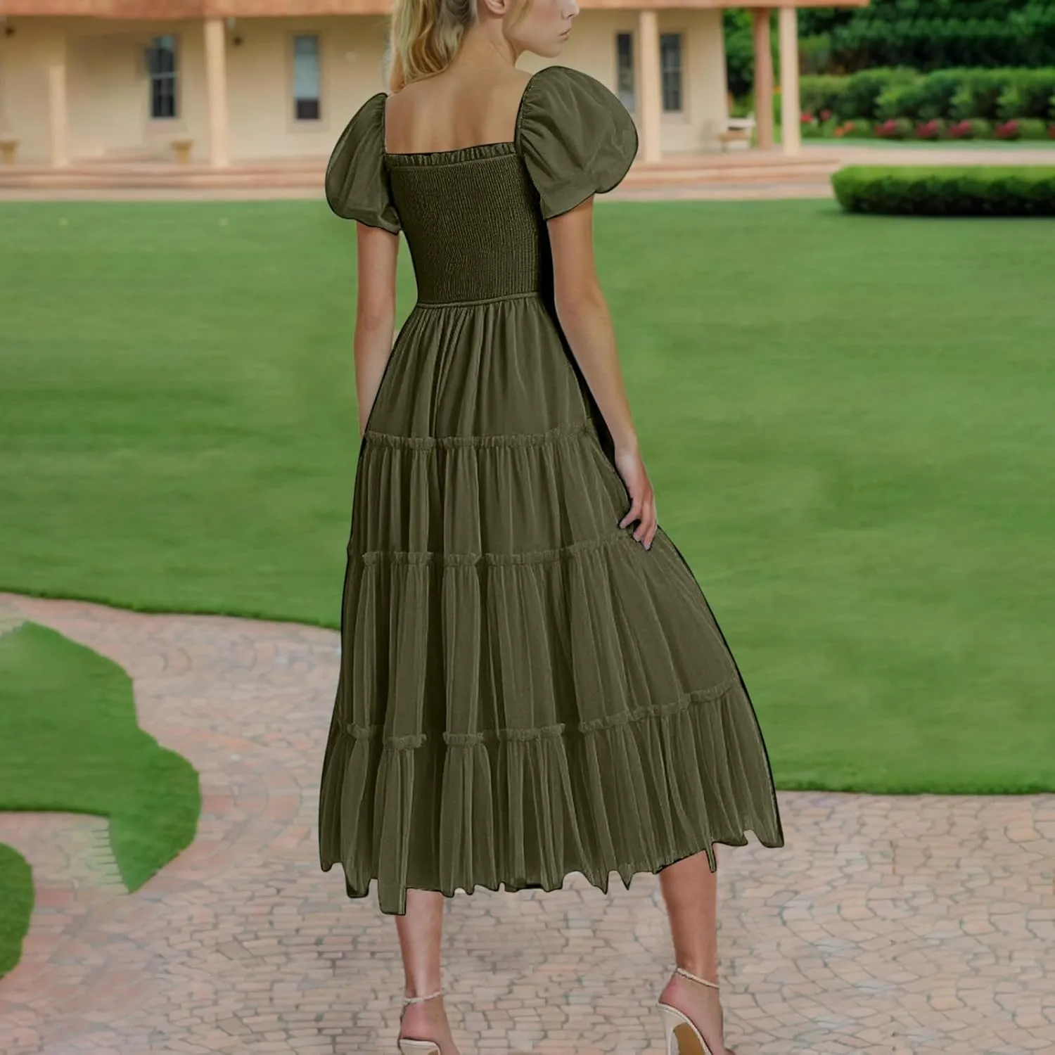 Women's 2025 Summer Casual Boho Dress Waist Slimming Flowy Ruffle Lightweight Skirt Beach Maxi Dresses Spring Dress