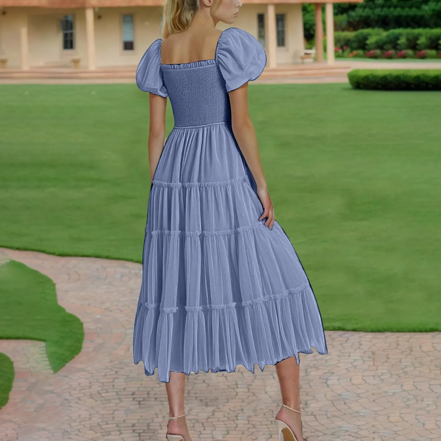 Women's 2025 Summer Casual Boho Dress Waist Slimming Flowy Ruffle Lightweight Skirt Beach Maxi Dresses Spring Dress