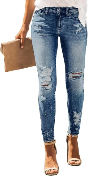 Women's Boyfriend Skinny Jeans Ripped Distressed Stretchy Denim Pants