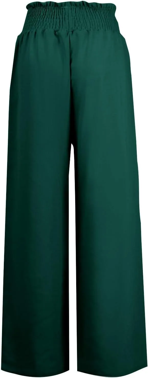 Women's Drawstring Linen Palazzo Pants Summer High Waist Wide Leg Beach Trousers Trendy Lounge Pant with Pockets