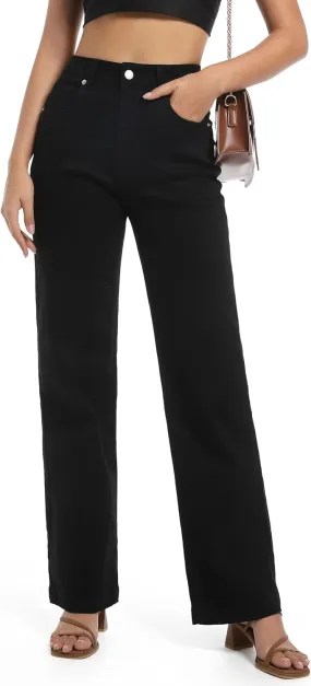 Women's Jeans High Waisted Straight Leg Stretchy Jeans Trendy Wide Leg Tummy Control Loose Casual Denim Pants
