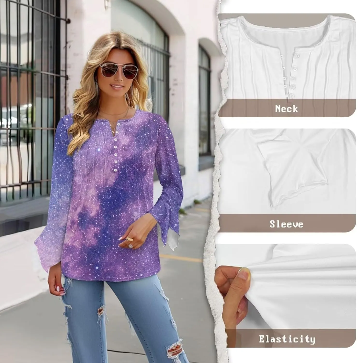 Women's Long Sleeve Button Down T-Shirt Athletic Blouse Breathable Slim Dressy Plus Size Top