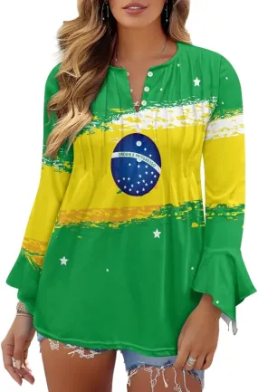 Women's Long Sleeve Button Down T-Shirt Athletic Blouse Breathable Slim Dressy Plus Size Top