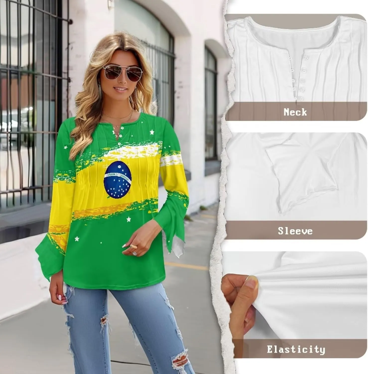 Women's Long Sleeve Button Down T-Shirt Athletic Blouse Breathable Slim Dressy Plus Size Top
