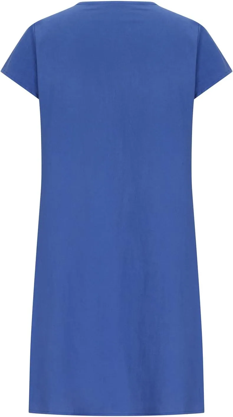 Womens Shirt Dress 2024 Cotton Linen Short Sleeve Crewneck Mini Dress Ruffle Slim Casual Summer Dress